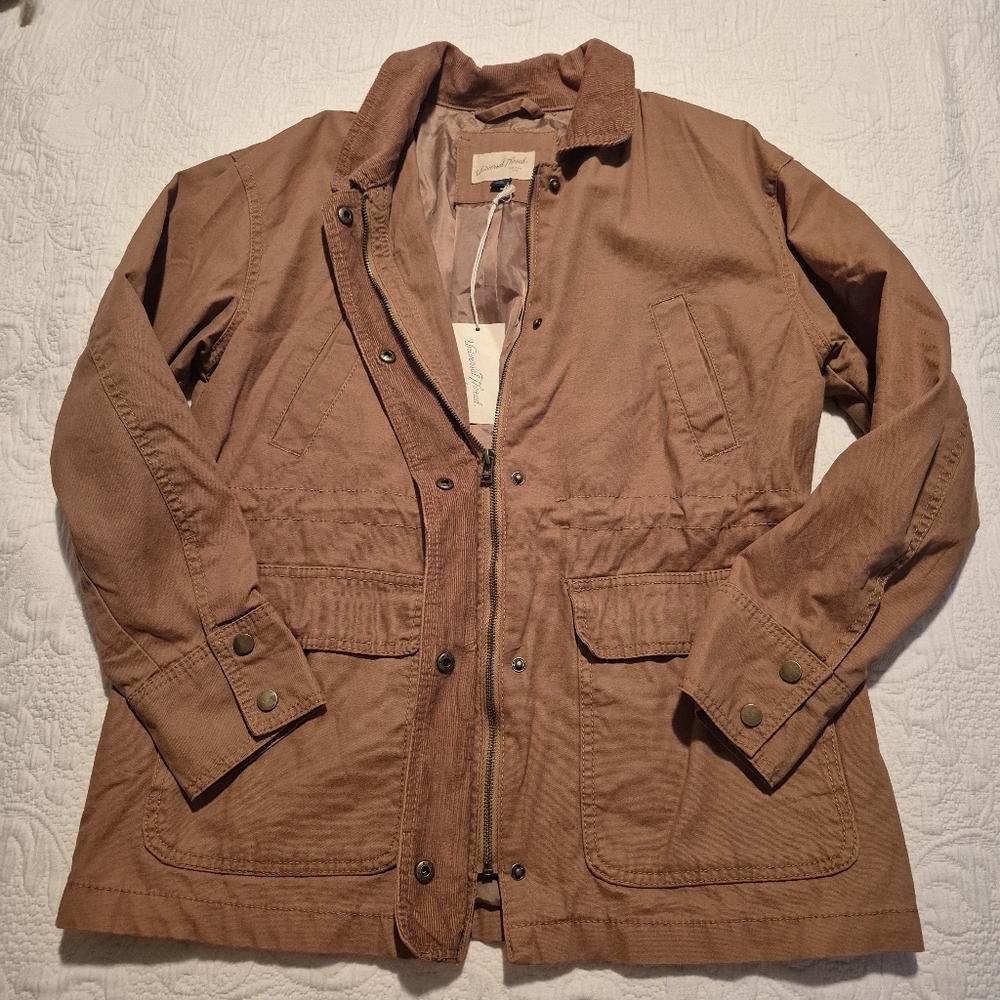 Universal Thread women's Medium light brown zip/snap fall jacket cord collar NEW